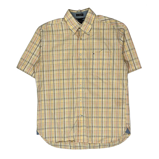 Tommy Hilfiger Checked Short Sleeve Shirt - Medium Yellow Cotton