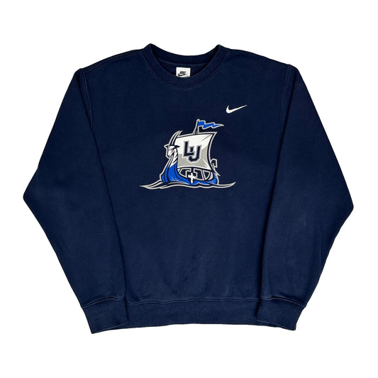 Nike College Sweatshirt - Large Navy Cotton Blend