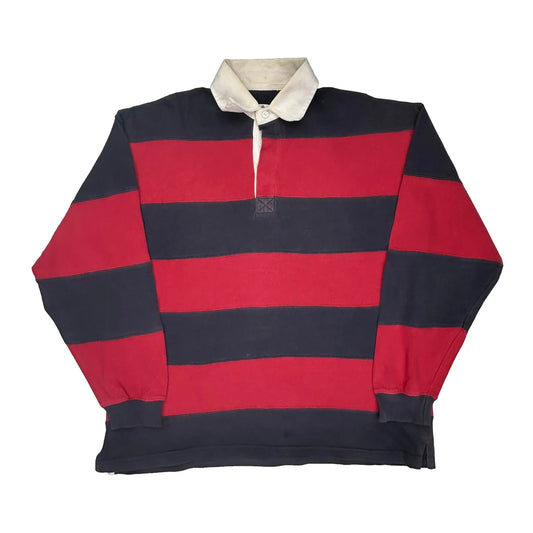 Vintage Unbranded Striped Rugby Shirt - XL Navy Cotton