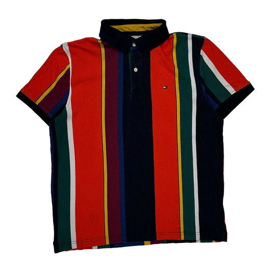 Vintage Tommy Hilfiger Striped Polo Shirt - Medium Multicoloured Cotton