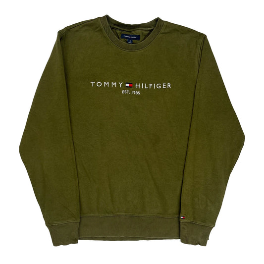 Tommy Hilfiger Spellout Sweatshirt - Large Green Cotton
