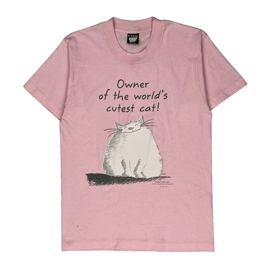 Cutest Cat Screen Stars Single Stitch T-Shirt - Medium Pink Cotton Blend