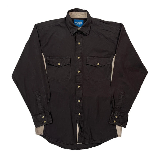 Wrangler Contrast Stitch Shirt - Small Black Cotton