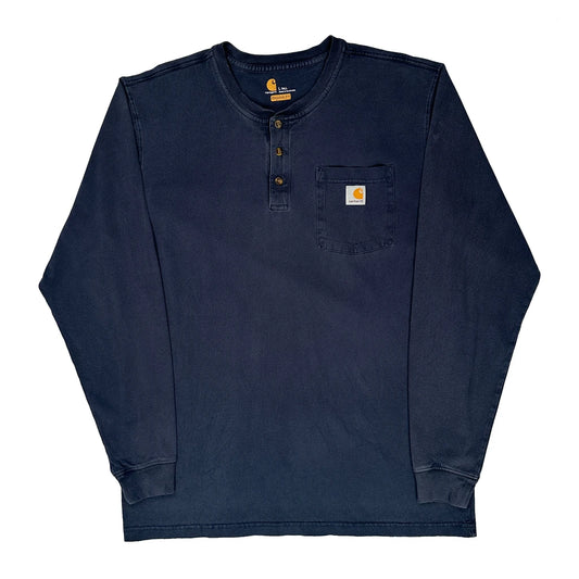 Carhartt Long Sleeve T-Shirt - Large Navy Cotton