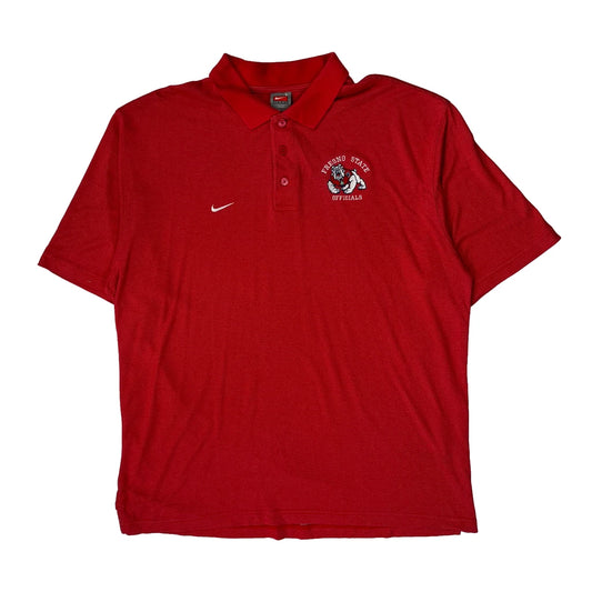 Vintage Fresno State Officials Embroidery Nike Striped Polo Shirt - Large Red Polyester