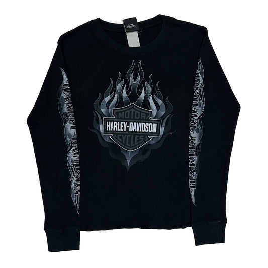 Vintage Las Vegas Harley Davidson Graphic Long Sleeve T-Shirt - Medium Black Cotton