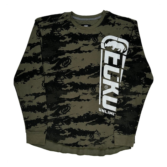 Ecko Unltd Camo Long Sleeve T-Shirt - Large Green Cotton