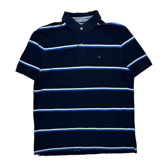 Vintage Tommy Hilfiger Striped Polo Shirt - Large Navy Cotton