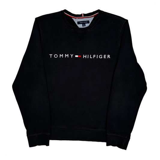 Tommy Hilfiger Spellout Sweatshirt - Large Black Cotton