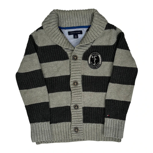 Age 4-5 Tommy Hilfiger Striped Cardigan - Small Black Knitted