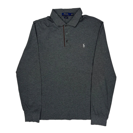 Polo By Ralph Lauren Slim Fit Long Sleeve Polo Shirt - Large Grey Cotton