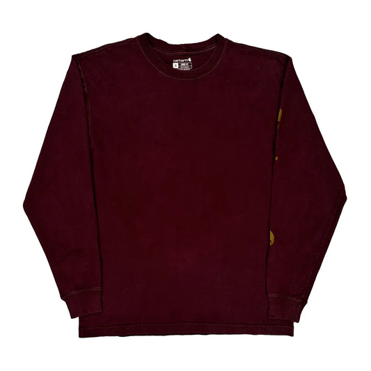 Vintage Carhartt Long Sleeve T-Shirt - Small Burgundy Cotton