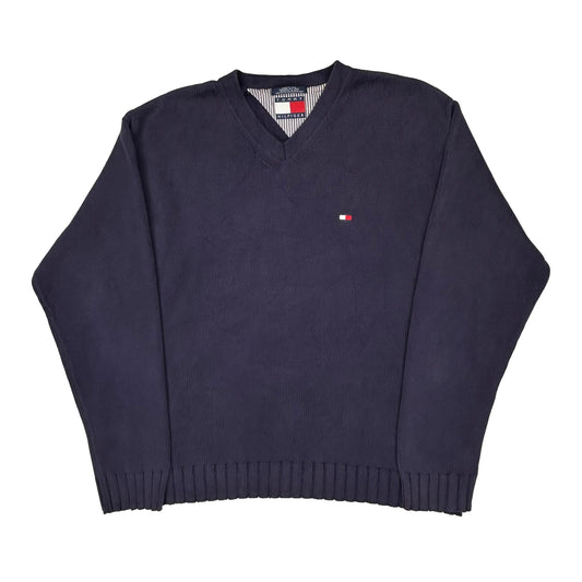 Tommy Hilfiger V-Neck Jumper - XL Navy Knitted