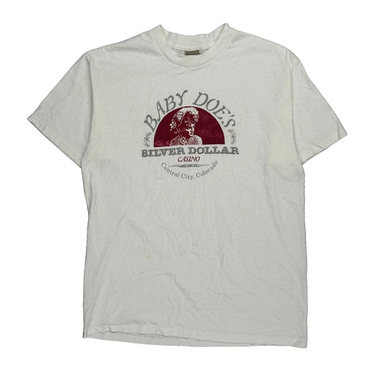 Silver Dollar Casino Delta Single Stitch T-Shirt - XL White Cotton