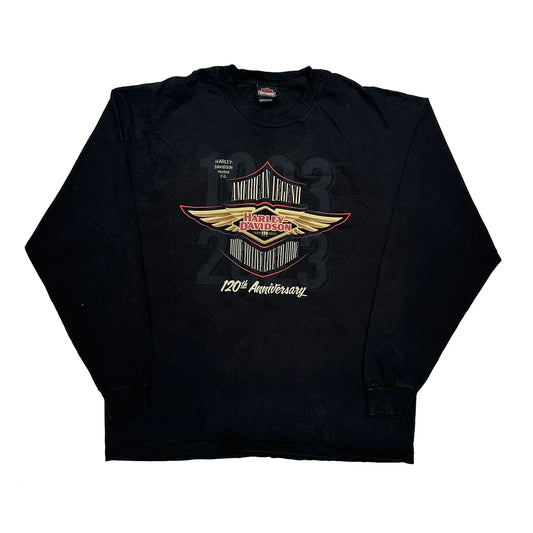 120Th Anniversary Harley Davidson Graphic Long Sleeve T-Shirt - 2XL Black Cotton