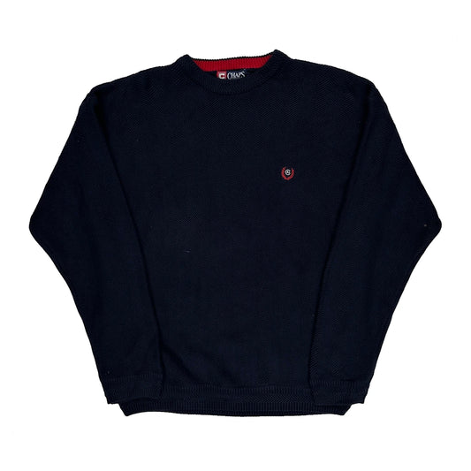 Vintage 90S Hand Framed Chaps Ralph Lauren Herringbone Jumper - Medium Navy Cotton