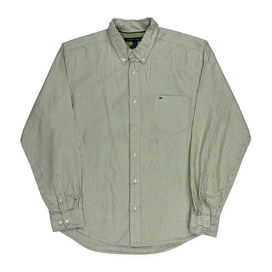 Vintage Tommy Hilfiger Striped Shirt - Large Green Cotton