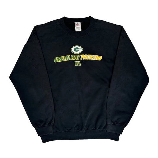 Green Bay Packers Nfl Graphic Sweatshirt - Large Black Cotton Blend