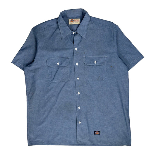 Dickies Short Sleeve Shirt - XL Blue Cotton Blend