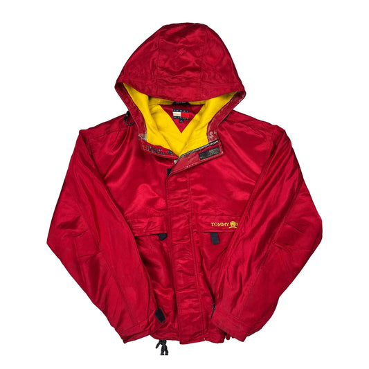 90S Satin Tommy Hilfiger Spellout Anorak - XL Red Polyester