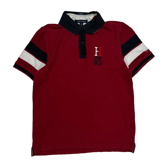 Vintage Tommy Hilfiger Striped Polo Shirt - Medium Red Cotton