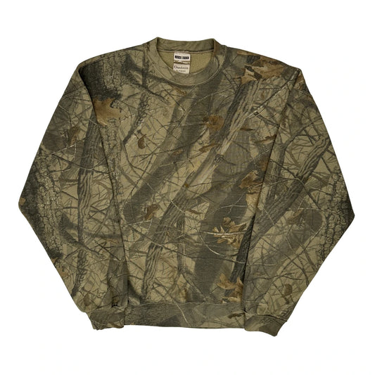 Vintage Jerzees Camo Sweatshirt - XL Khaki Cotton Blend