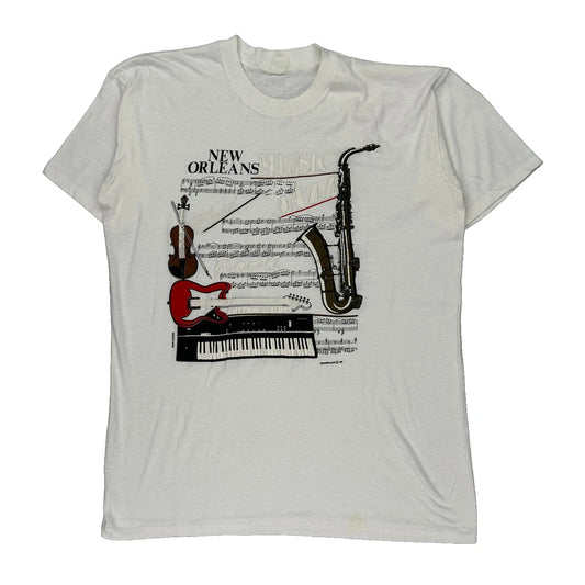 New Orleans Music Unbranded Graphic T-Shirt - Large White Cotton