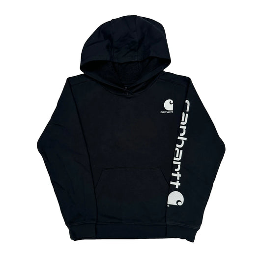 Age 10-12 Carhartt Spellout Hoodie - Large Black Cotton