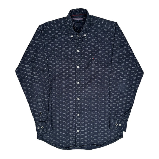 Tommy Hilfiger Patterned Shirt - Medium Navy Cotton