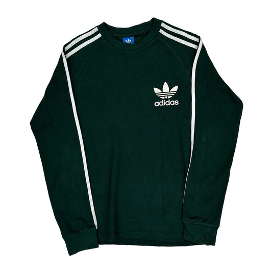 Adidas Striped Long Sleeve T-Shirt - Small Green Cotton
