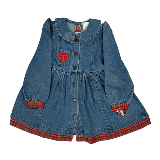 Vintage Age 4 Mickey Graphic Dress - Small Blue Cotton