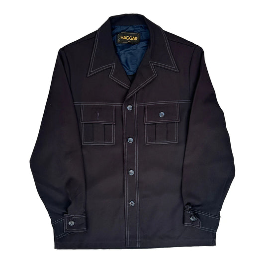 70S Haggar Contrast Stitch Jacket - Medium Black Polyester
