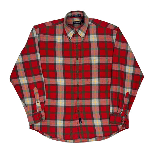 Montana Twill Gant Checked Flannel Shirt - Medium Red Cotton