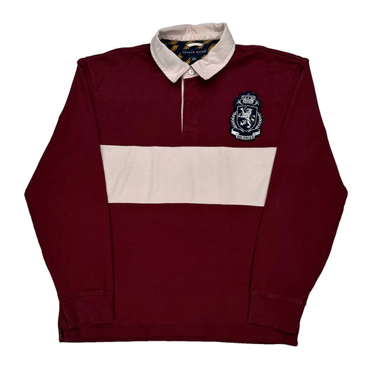 Tommy Hilfiger Striped Rugby Shirt - XL Burgundy Cotton