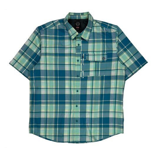 Wrangler Checked Short Sleeve Shirt - Medium Blue Polyester