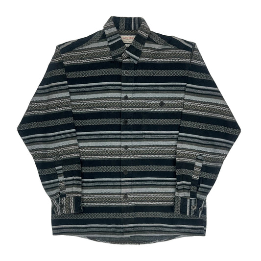 Aztec Casa Moda Striped Shirt - Medium Black Cotton