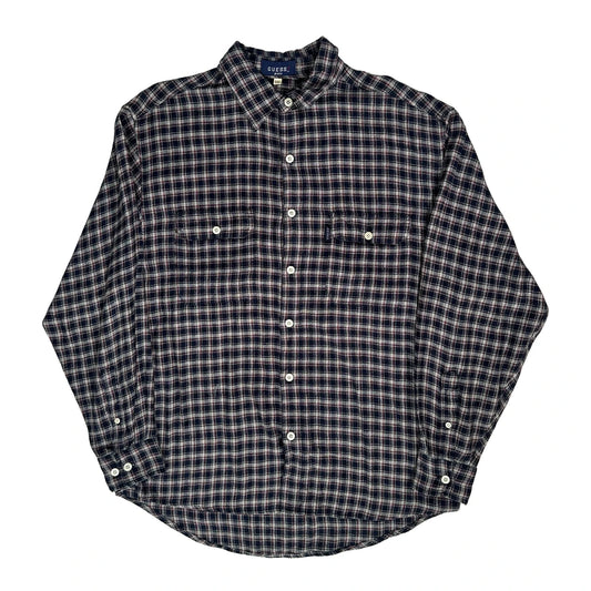 Guess Checked Flannel Shirt - Large Navy Cotton