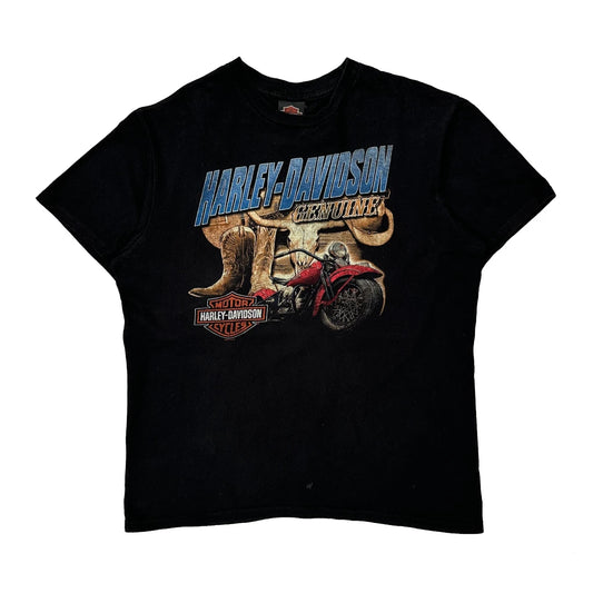 Vintage Harley Davidson Graphic T-Shirt - Large Black Cotton