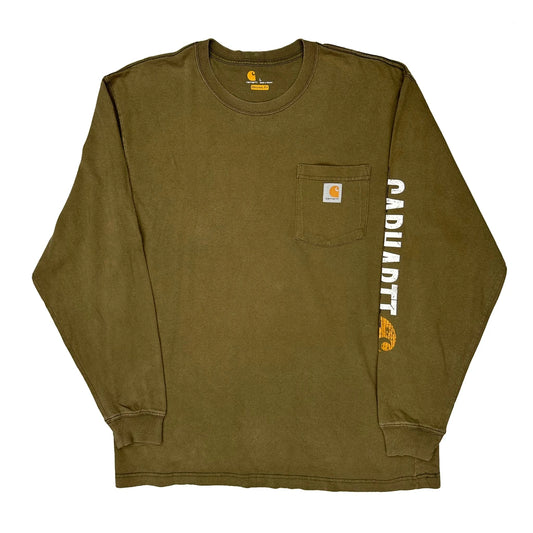 Carhartt Graphic Long Sleeve T-Shirt - Large Khaki Cotton