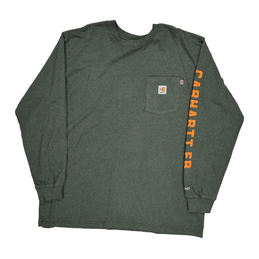 Loose Fit Carhartt Graphic Long Sleeve T-Shirt - XL Green Cotton