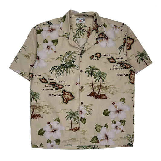Hawaiian Islands Map Print Pacific Island Hawaiian Shirt - Medium Beige Cotton