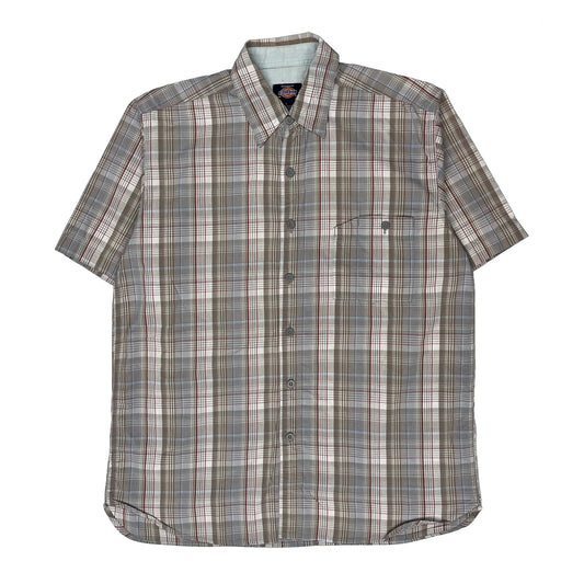 Dickies Checked Short Sleeve Shirt - Large Brown Cotton