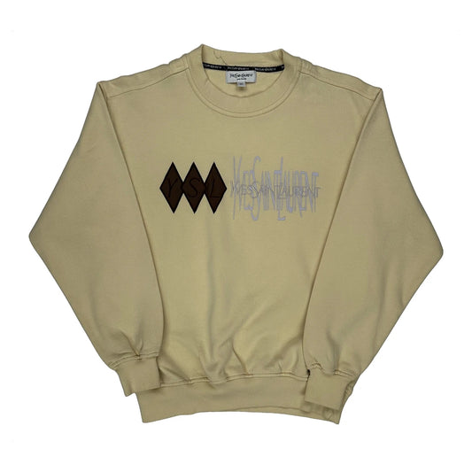 Yves Saint Laurent Yves Saint Laurent Graphic Long Sleeve T-Shirt - Medium Beige Cotton