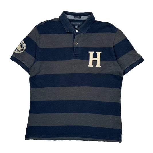 Tommy Hilfiger Striped Polo Shirt - Large Blue Cotton