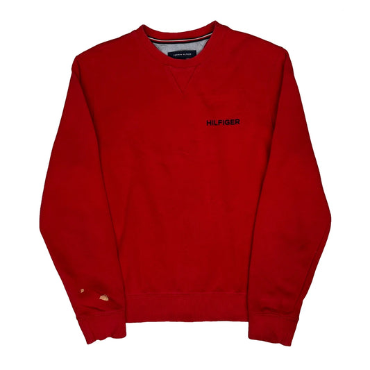 Tommy Hilfiger Spellout Sweatshirt - Medium Red Cotton Blend