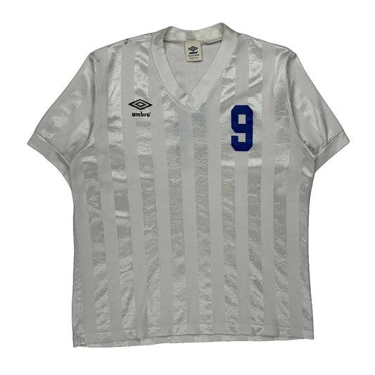 Vintage Number 9 Umbro Striped Football Shirt - Large White Polyester