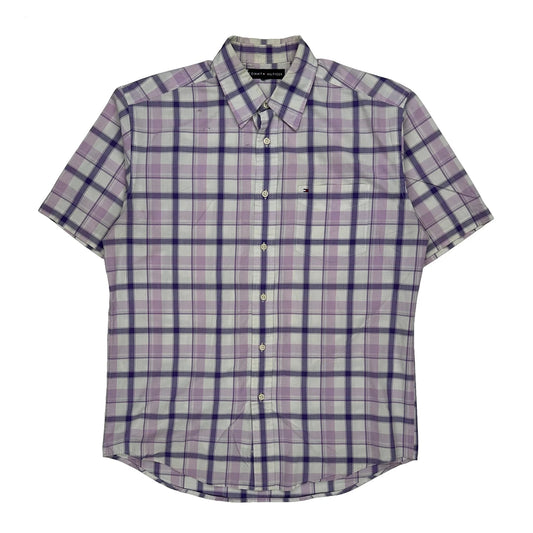 Tommy Hilfiger Checked Short Sleeve Shirt - Large Purple Cotton
