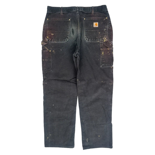 Vintage Blk Carhartt Double Knee Carpenter Trousers - 34W 29L Black Cotton