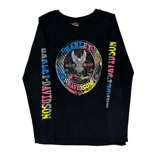 Harley Davidson Graphic Long Sleeve T-Shirt - Small Black Cotton