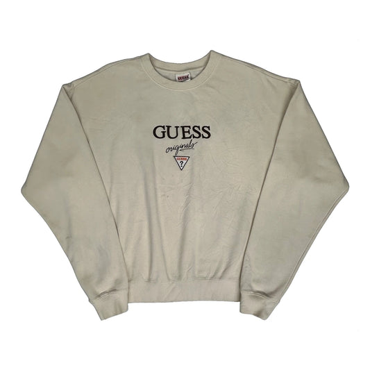 Vintage Guess Spellout Sweatshirt - Medium Cream Cotton